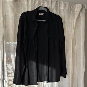 Faherty Black/ Dark Navy Button-Up Shirt Shacket Large